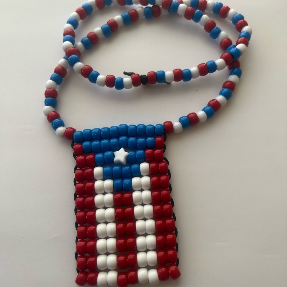 COPY - Puerto Rico flag necklace beaded beads